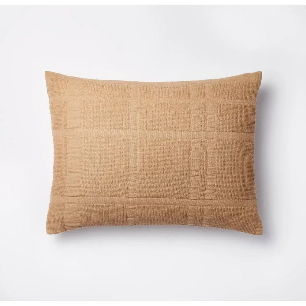 SET King+ Waffle Matelasse Quilt & 2 King Shams Camel Threshold Studio McGee NEW